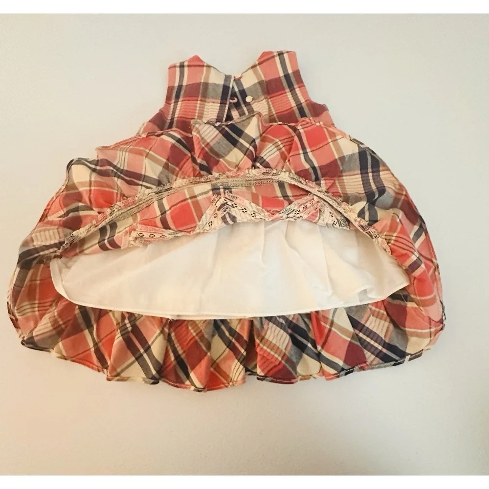 Ralph Lauren Girls 12M Plaid Fit & Flare Square Neck Lace Dress